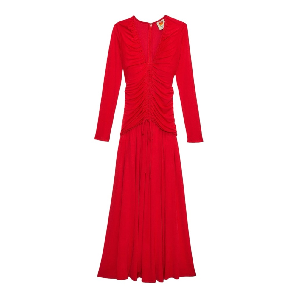 FARM Rio Red Long Sleeve Ruched Midi Dress - Picture 5 of 12